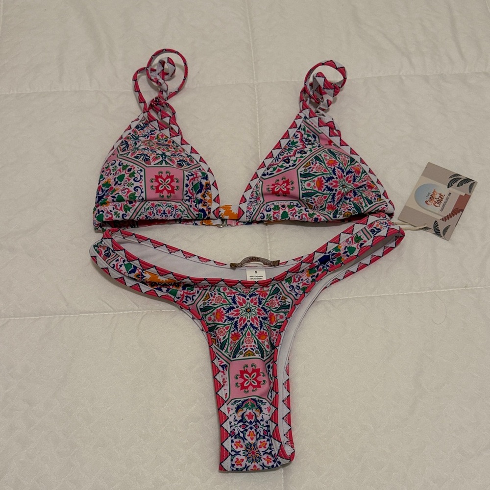 Printed Pink Mosaic Triangle Bikini Set